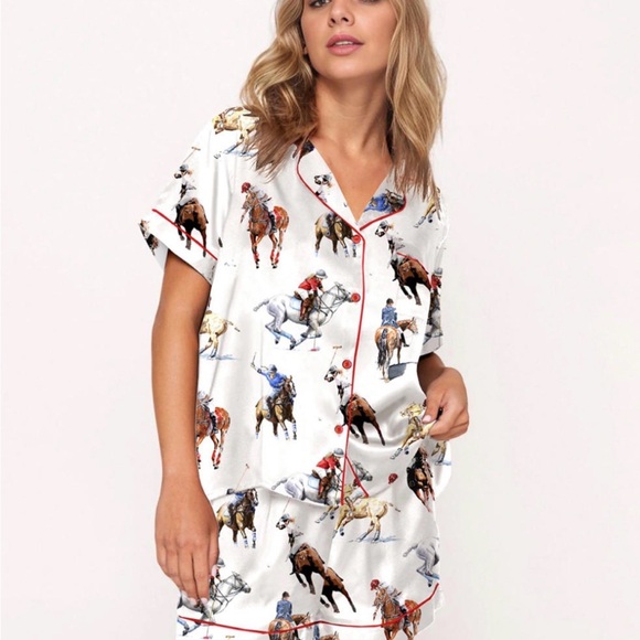 White Polo Horse Print POLO women’s plus size 2 XL Pajama Set NWT - Picture 3 of 4